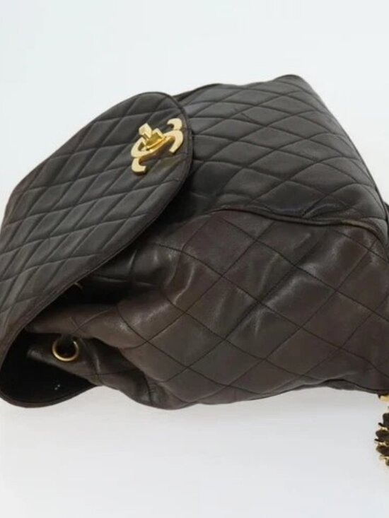 CHANEL Matelasse Backpack Lamb Skin Dark Brown Gold CC Auth ki6346 main image 11